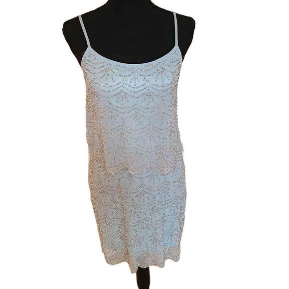 XSCAPE Soft Blue and Silver Crystal Cocktail Party Dress - Picture 1 of 11